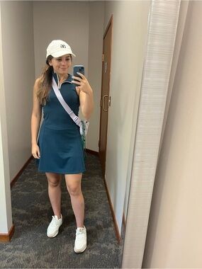 HALARA Teal Sleeveless Zip-Front Midi Dress